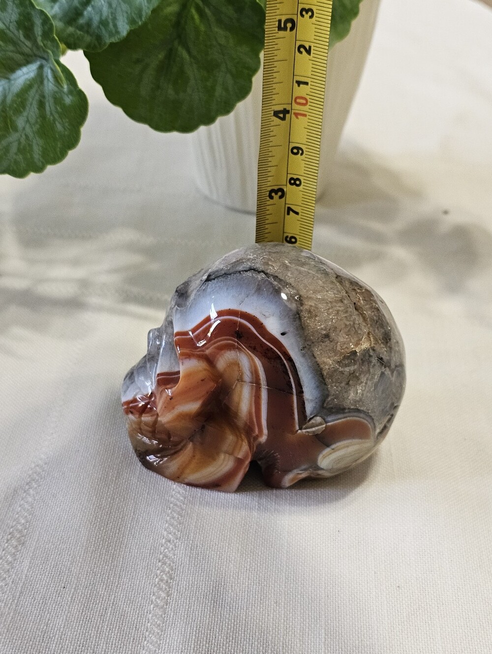 Carved Banded Agate Skull Sculpture - Picture 7 of 12